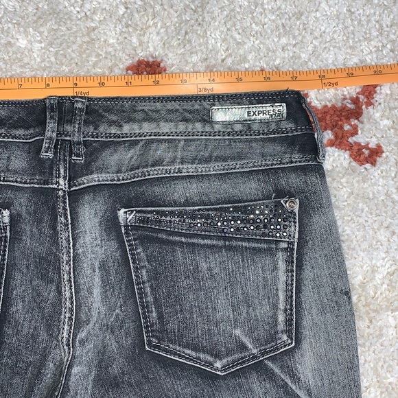 Express Jeans- Black Washed w/ Rhinestones- Sz 12- Zelda Slim Fit Ultra Low Rise - Picture 3 of 10